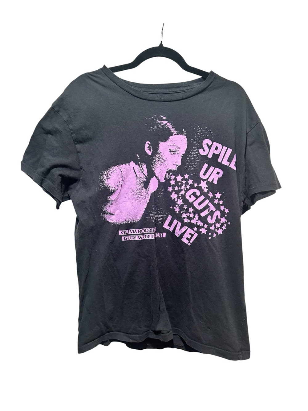 Olivia Rodrigo Black & Pink 'Spill Ur Guts' Graphic Band Tee -Size L